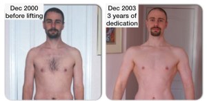 The difference 3 years of dedicated lifting and good eating made to my physique.