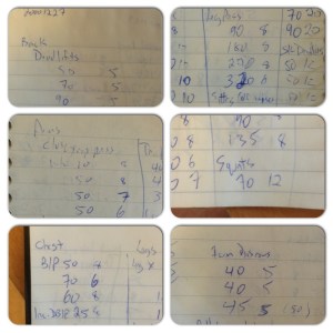 Here are some log entries from my first workouts. Back then I did not include the weight of the bar - I didn't know how much it weighed. Seriously!
